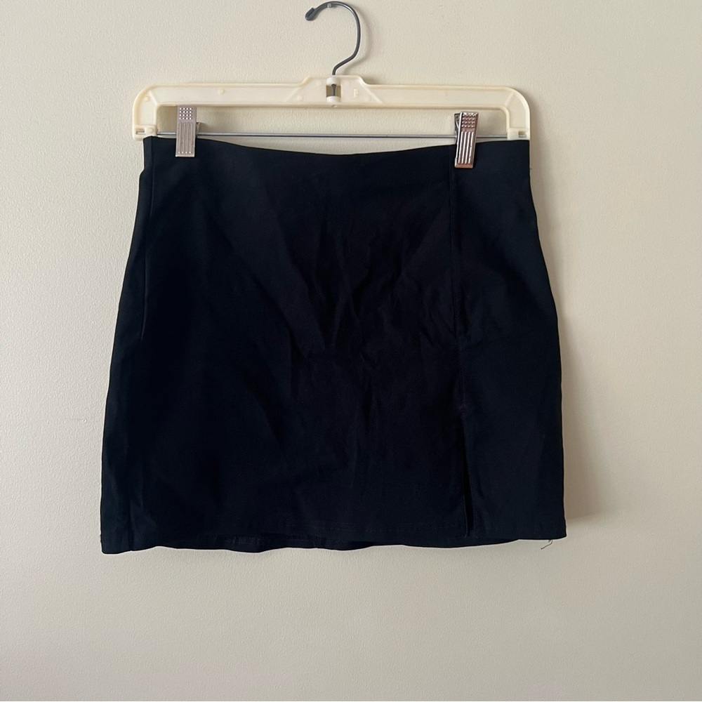 Black Mini Skirt with Slit (Size M)